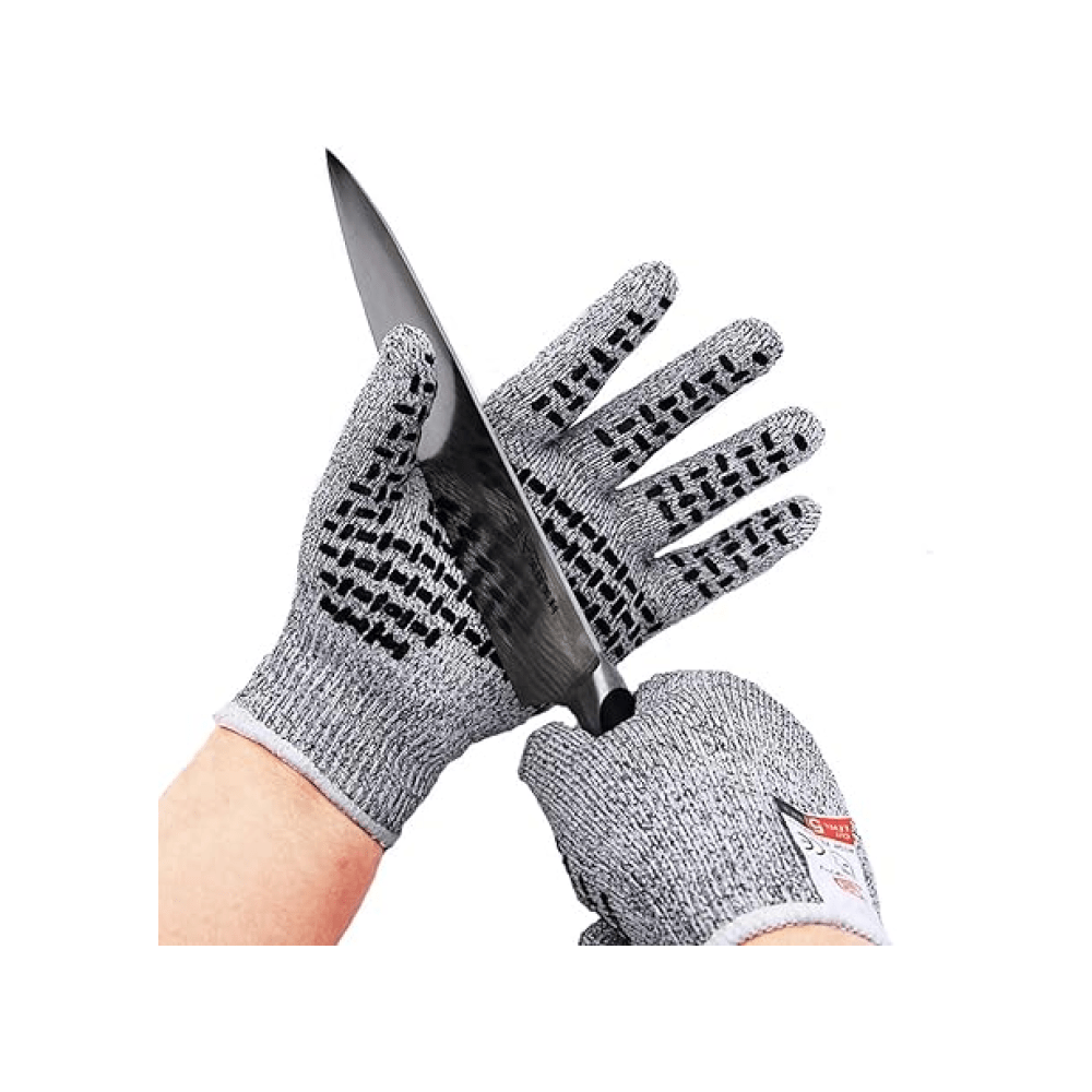 Cut-less Gloves with Anti-Slip Silicone Blocks Food Grade Level 5 Protection In BD