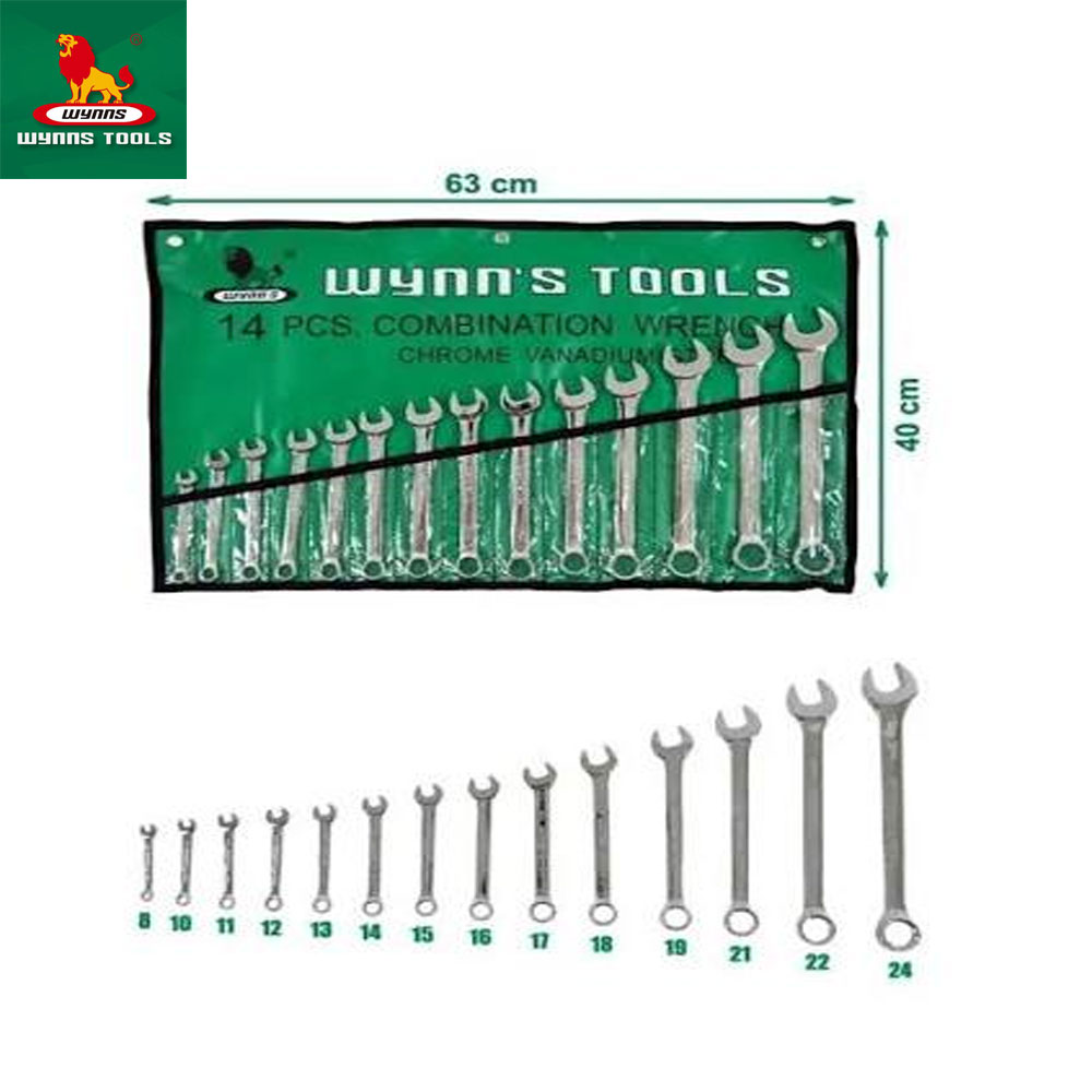 Wynn’s Tools 14 Pcs Chrome Vanadium Combination Wrench Set (8–24mm) in BD